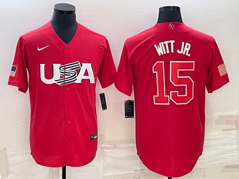 Men 2023 World Cub USA #15 Witt jr Red Nike MLB Jersey8->more jerseys->MLB Jersey